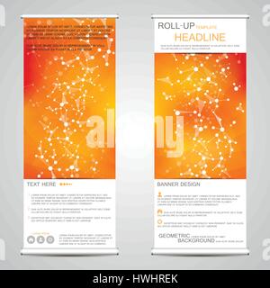 Roll-up vertical banner for presentation and publication. Abstract background. Medicine, science, technology and business templates. Molecule structure of DNA and neurons. Vector illustration Stock Vector