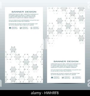 2 of modern vertical scientific banners. Molecular structure of DNA and neurons. Geometric abstract background. Medicine, science, technology, business and website templates. Vector illustration Stock Vector