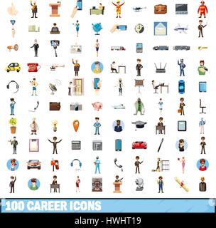 100 career icons set, cartoon style Stock Vector