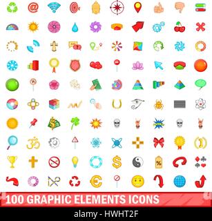 100 graphic elements icons set, cartoon style Stock Vector