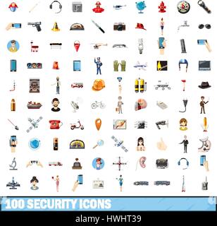 100 security icons set, cartoon style Stock Vector