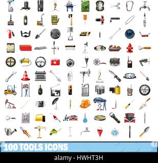 100 tools business icons set, cartoon style Stock Vector