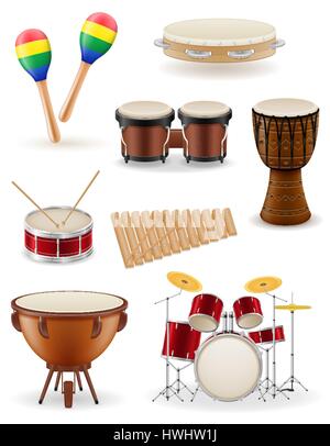 percussion musical instruments set icons stock vector illustration isolated on white background Stock Vector