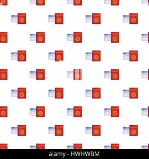 Passport and air ticket pattern, cartoon style Stock Vector