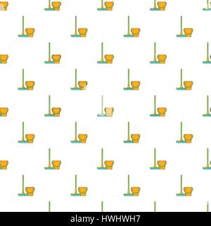 Orange bucket with mop pattern, cartoon style Stock Vector