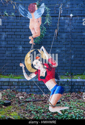 Regents canal  tow path with Amy Winehouse graffiti Stock Photo