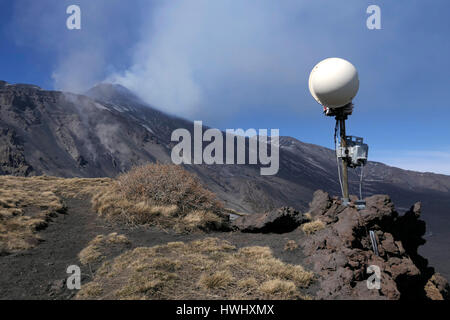 Surveillance camera and equipment to monitor the March 2017 eruption on Mount Etna in Sicily, southern Italy, the largest active volcano in Europe. UN Stock Photo