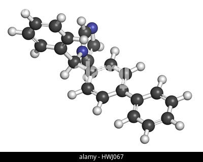 Bifonazole antifungal drug molecule. 3D rendering. Atoms are represented as spheres with conventional color coding: hydrogen (white), carbon (grey), n Stock Photo