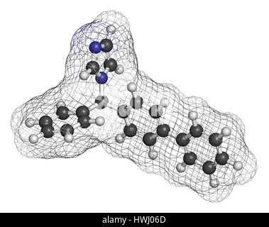 Bifonazole antifungal drug molecule. 3D rendering. Atoms are represented as spheres with conventional color coding: hydrogen (white), carbon (grey), n Stock Photo