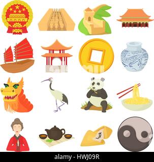 China travel sport icons set, cartoon style Stock Vector