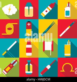 E-cigarettes tools icons set, flat style Stock Vector