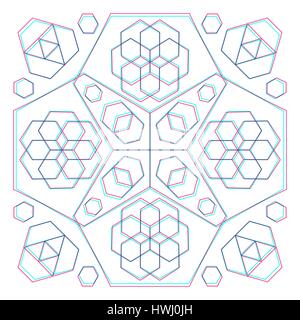 vector hexagonal abstract sacred geometry decoration sign anaglif colored three-dimensional illustration white background Stock Vector