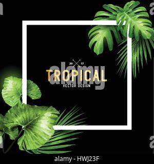 Exotic tropical summer frame with palm leaves and patterned background ...