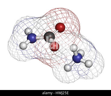 Ammonium carbamate, chemical structure. 3D rendering. Atoms are represented as spheres with conventional color coding: hydrogen (white), carbon (grey) Stock Photo