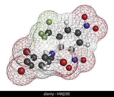 Bromethalin rodenticide molecule (rat poison). 3D rendering. Atoms are represented as spheres with conventional color coding: hydrogen (white), carbon Stock Photo