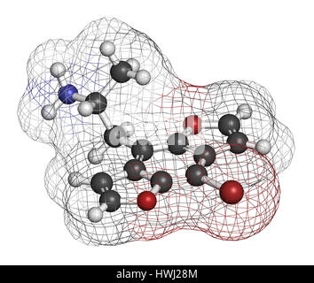 Bromo-dragonFLY hallucinogenic drug molecule. 3D rendering. Atoms are represented as spheres with conventional color coding: hydrogen (white), carbon  Stock Photo