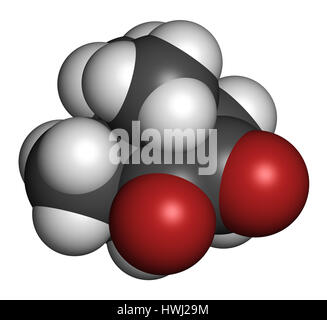 Camphorquinone visible-light photoinitiator molecule. 3D rendering. Atoms are represented as spheres with conventional color coding: hydrogen (white), Stock Photo