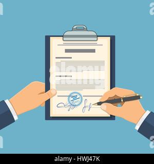 Man signs agreement Stock Vector