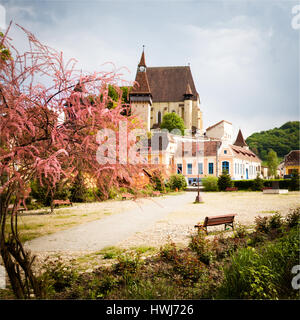 Street view of medieval Saxon village of Biertan with fortified church  in Romania .In Transylvania region Stock Photo