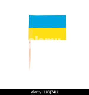 Toothpick Flag Ukraine. Paper Ukranian flag . Isolated on white background Stock Photo