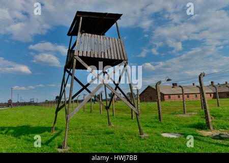 Wachturm, Baracke, Konzentrationslager, Auschwitz-Birkenau, Auschwitz, Polen Stock Photo