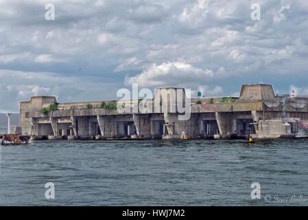 View of the German U-boat  submarine base of Keroman during the world war II, Lorient, Brittany France. Stock Photo