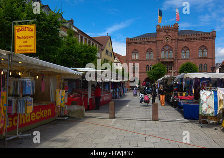 Marketplace, Weekly market, Tauberbischofsheim, Baden-Wuerttemberg, Germany, Europe. Stock Photo