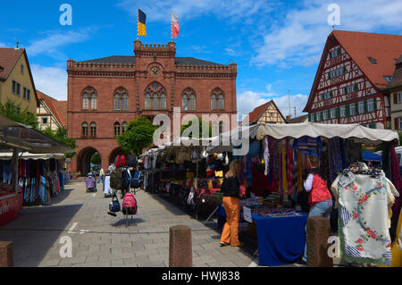 Marketplace, Weekly market, Tauberbischofsheim, Baden-Wuerttemberg, Germany, Europe. Stock Photo