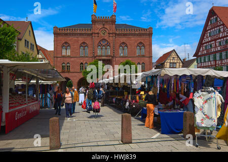 Marketplace, Weekly market, Tauberbischofsheim, Baden-Wuerttemberg, Germany, Europe. Stock Photo