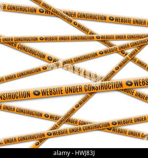 Abstract background with yellow tape for fencing and the text website under construction, vector illustration. Stock Vector