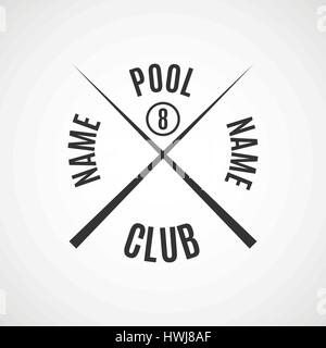 Grey logo for different types of billiards, pool, snooker, isolated on white background in retro style, vector illustration. Stock Vector