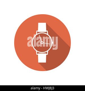 Stylish icon wrist watch with long diagonal shadow, flat style, isolated on a white background, vector illustration. Stock Vector