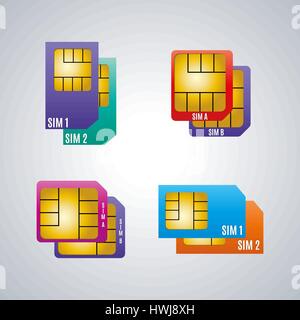 Icons dual sim card isolated on white background, vector illustration. Stock Vector