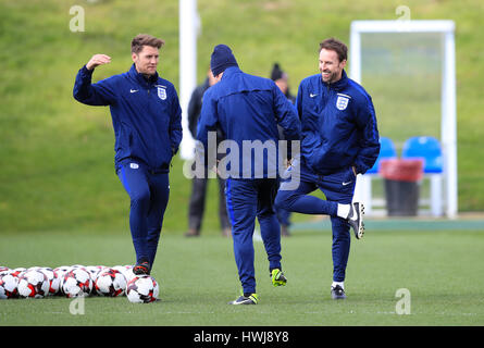 England Manager Gareth Southgate (centre) during a training session at St George's Park, Burton. Stock Photo