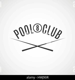 Grey logo for different types of billiards, pool, snooker, isolated on white background in retro style, vector illustration. Stock Vector