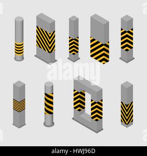 Set of different shape columns and pillars in an isometric style, isolated on white background. Design elements for building and architecture, vector  Stock Vector