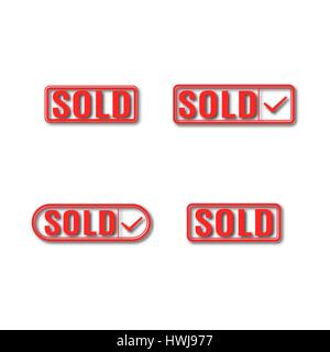 Set of red rectangular label sold, isolated on white background, vector illustration. Stock Vector