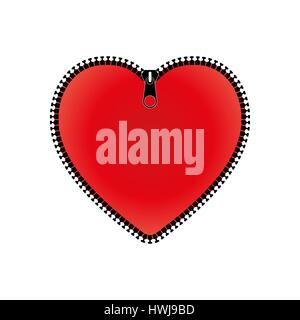 Red heart with zipper, isolated on a white background, vector illustration. Stock Vector