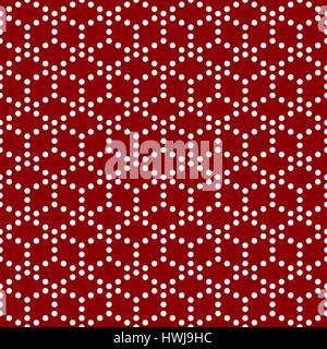 Red and white seamless pattern, repeating geometric tiles with diagonal circle, texture with dotted elements, vector illustration. Stock Vector