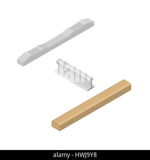 Set railroad design elements isolated on white background. Flat 3D isometric style, vector illustration. Stock Vector
