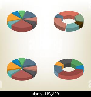 Pie chart isolated on white background. Design elements of infographics. Flat 3D isometric style, vector illustration. Stock Vector
