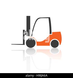 Flat icon forklift with mirror reflection, isolated on white background, vector illustration. Stock Vector