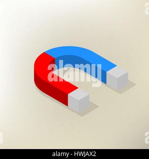 Icon magnet isolated on white background with shadow. Flat 3D isometric style, vector illustration. Stock Vector