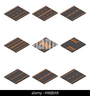 Icons road with markings isolated on white background. Flat 3D isometric style, vector illustration. Stock Vector