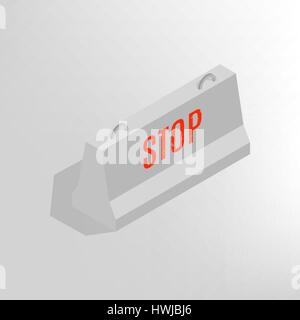 Iron concrete block for barriers with a markup, isolated on white background. Design elements for reconstruction. Flat 3D isometric style, vector illu Stock Vector