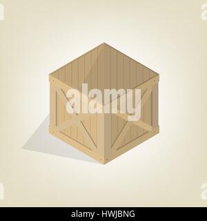 Realistic wooden container for transportation cargo, isolated on a light background. Flat 3D isometric style, vector illustration. Stock Vector