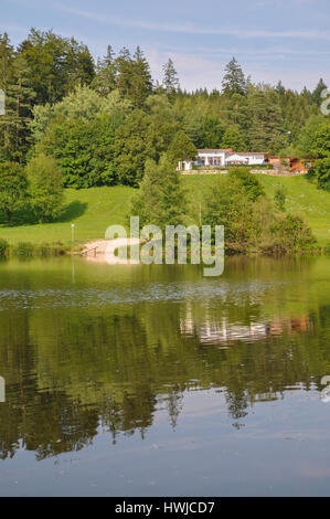 Diebach Pond, Diebach, Fichtenberg, Swabian-Franconian Forest, Hohenlohe region, Schwaebisch Hall, Baden-Wuerttemberg, Heilbronn-Franconia, Germany Stock Photo