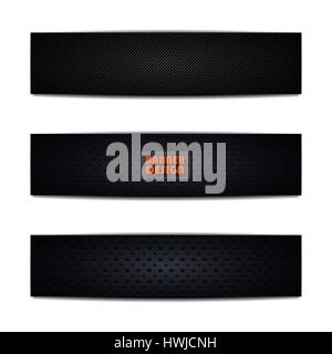 Set of rectangular web banners with space for text, texture with dotted elements. Dark abstract background, vector illustration. Stock Vector