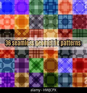 Set of seamless geometric patterns. Colorful abstract backgrounds, vector illustration. Stock Vector