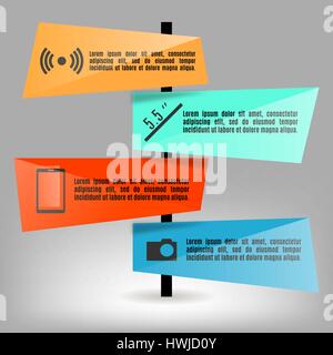 Set of bright paper elements info graphics. Business concept with four options, vector illustration. Stock Vector